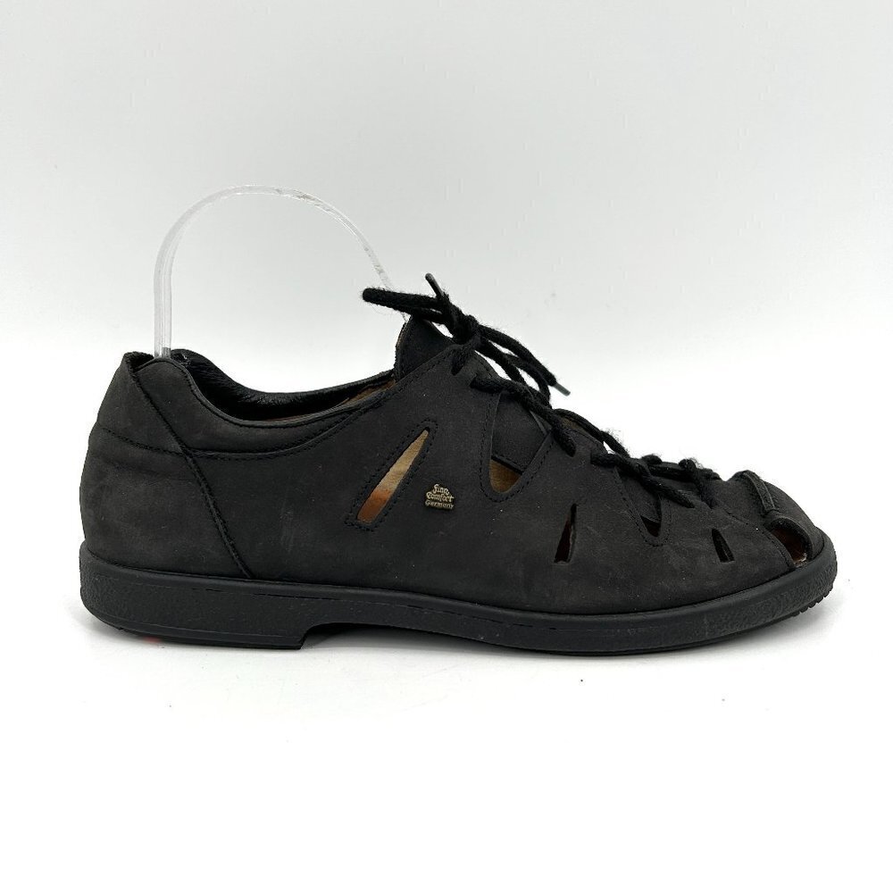 FINN COMFORT Germany Black Leather Fisherman Sandals Shoes Size 38